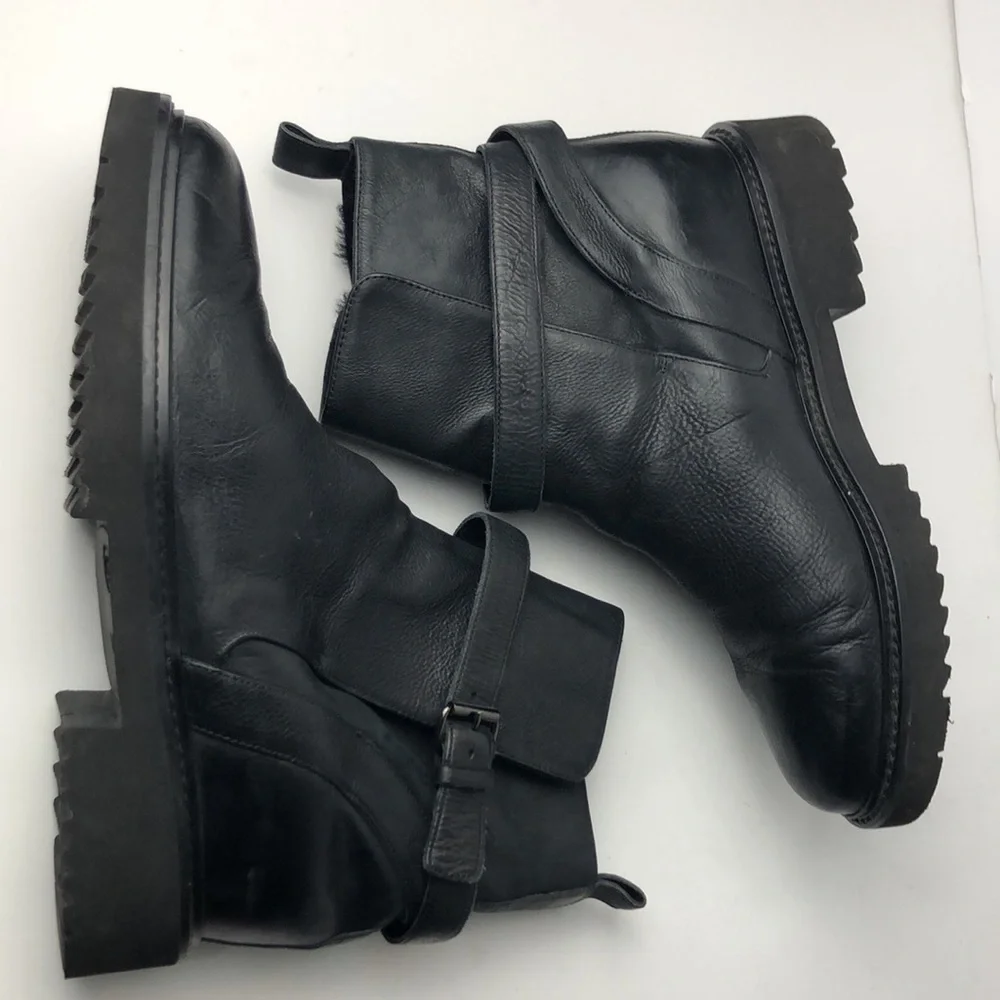 Vince Claudia Black Leather Moto Ankle Boots